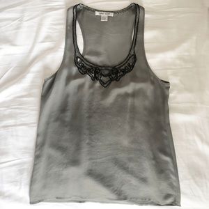 Beaded Silk Tank Top Blouse- Grey